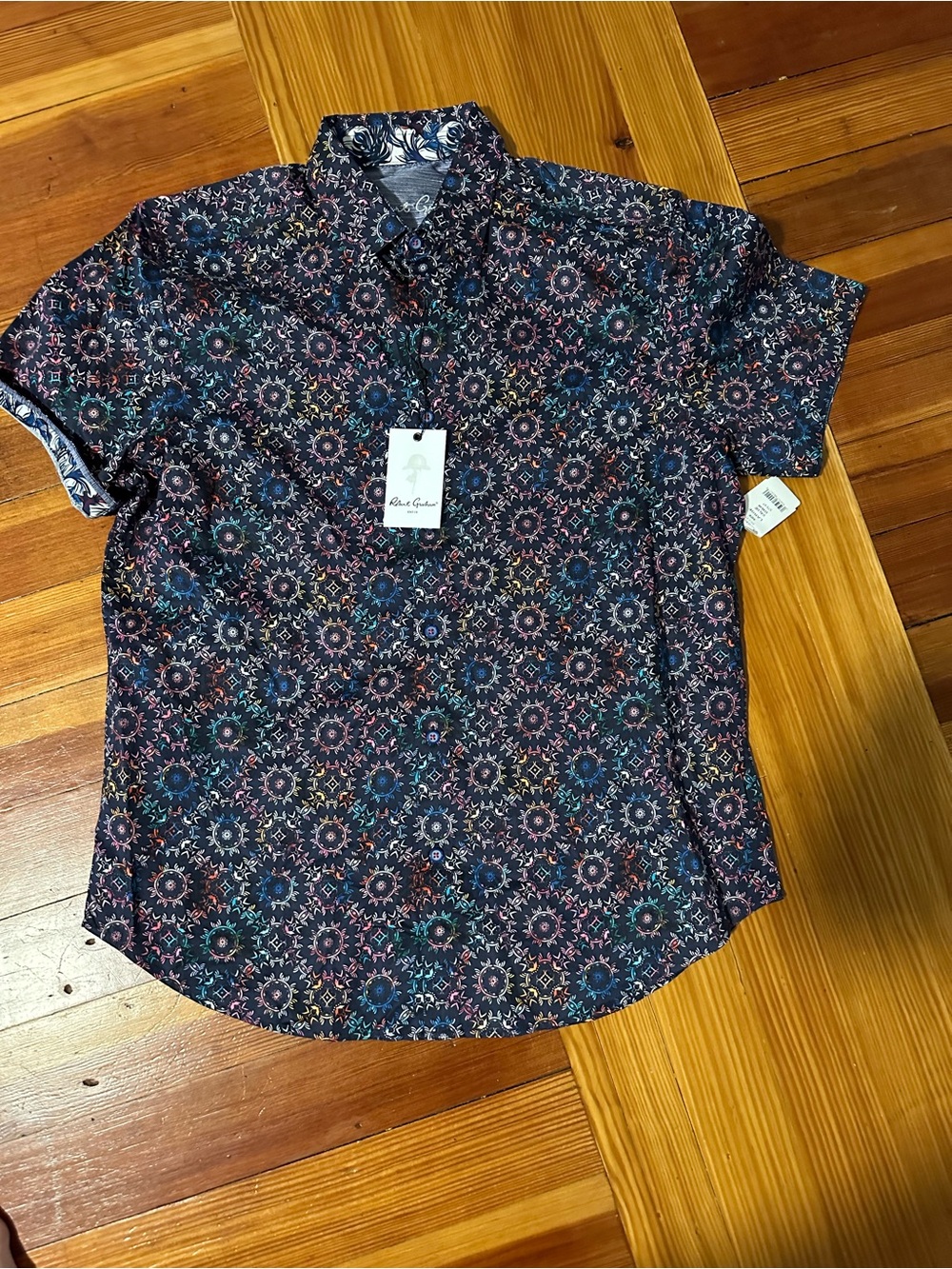 Robert Graham Navy Multicolor Short-Sleeve Button-Down Shirt